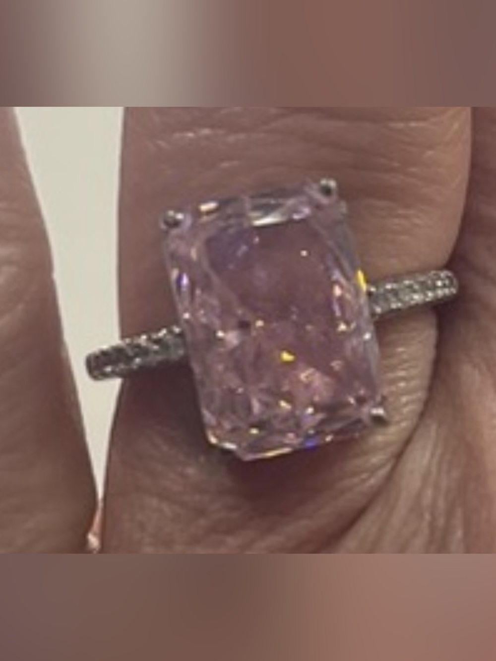 Pink Cushion-Cut Statement Ring with Pavé Band
